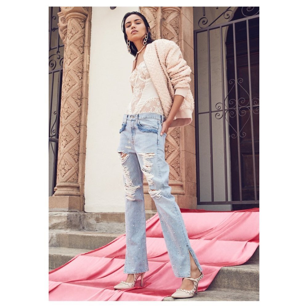 Pearl Beaded Jonathan Simkhai Light Blue Distressed Jeans